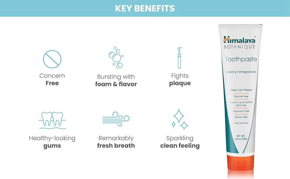Himalaya Botanique Toothpaste Neem Pomegranate Fluoride Free 5.29 oz (150 g) - benefits toothpaste
