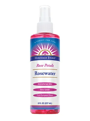 Heritage Store Rosewater Atomizer Mist Sprayer Rose Petals 8 fl oz (240 ml) - Heritage Store Rosewater Spray Hydrating Mist for Skin Hair No Dyes or Alcohol Vegan 8 oz