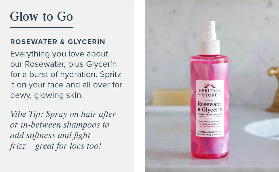 Heritage Store Rosewater & Glycerin Atomizer Mist Sprayer 8 fl oz (240 ml) - Heritage Store Rosewater & Glycerin | Hydrating Mist for Skin & Hair | No Dyes or Alcohol, Vegan