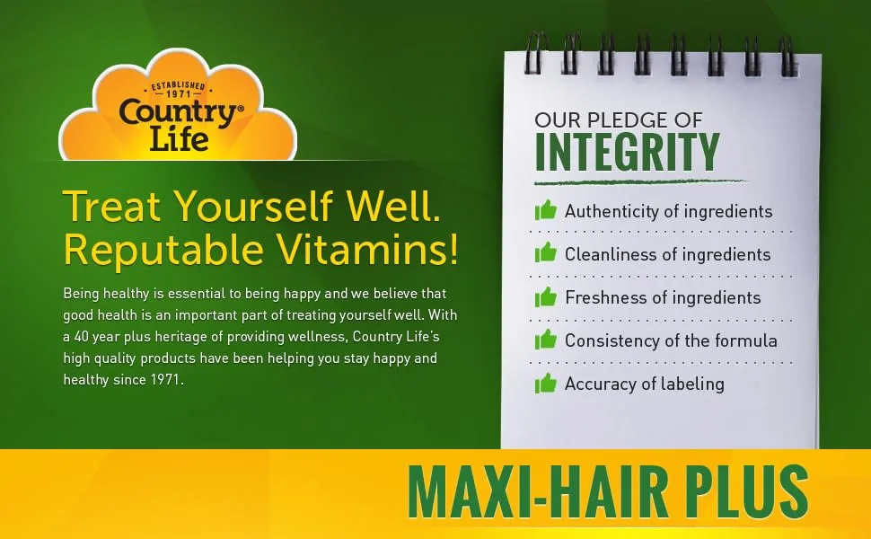 Country Life Maxi-Hair Plus 5000 mcg 120 Vegetarian Capsules - product information 1