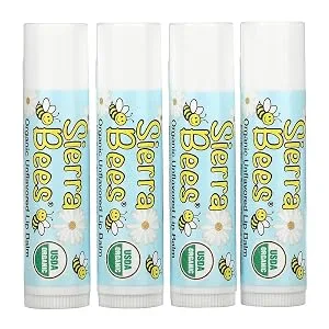 Sierra Bees Organic Lip Balms Unflavored 4 Pack .15 oz (4.25 g) Each - Organic Lip Balms