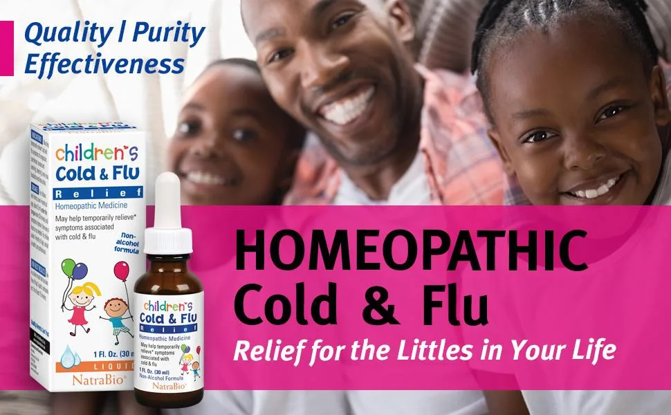 NatraBio Children's Cold & Flu Relief 1 fl oz (30 ml) - NatraBio Cold & Flu Relief Homeopathic Medicine Kids and Infants 4 Months & Older Non-Drowsy