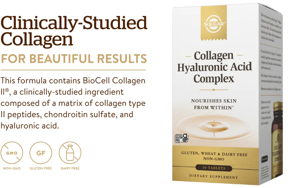 Solgar Collagen Hyaluronic Acid Complex 30 Tablets - Clinically-Studied Collagen