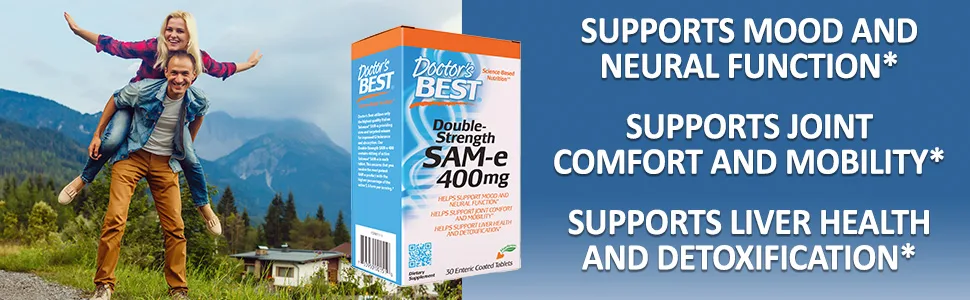 Doctor's Best SAM-e Double-Strength 400 mg 30 Enteric Coated Tablets - SAM-e enhance mood and neural function joint comfort and mobility liver health and detoxification