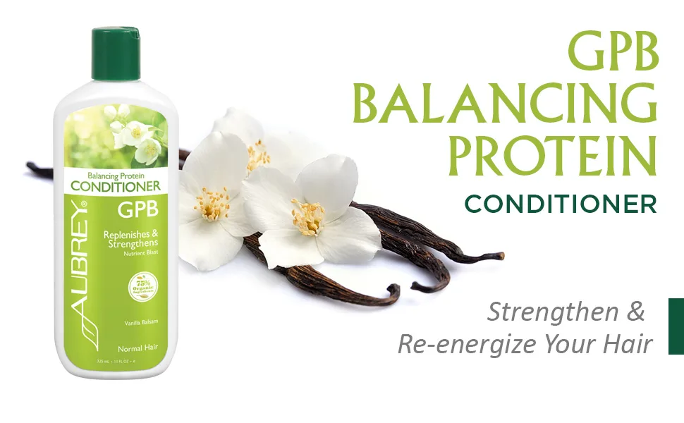 Aubrey Organics GPB Balancing Protein Conditioner Normal Hair Vanilla Balsam 11 fl oz (325 ml) - Aubrey GPB Balancing Protein Conditioner Replenishes Strengthens Nourishes Aloe Shea Butter 11oz