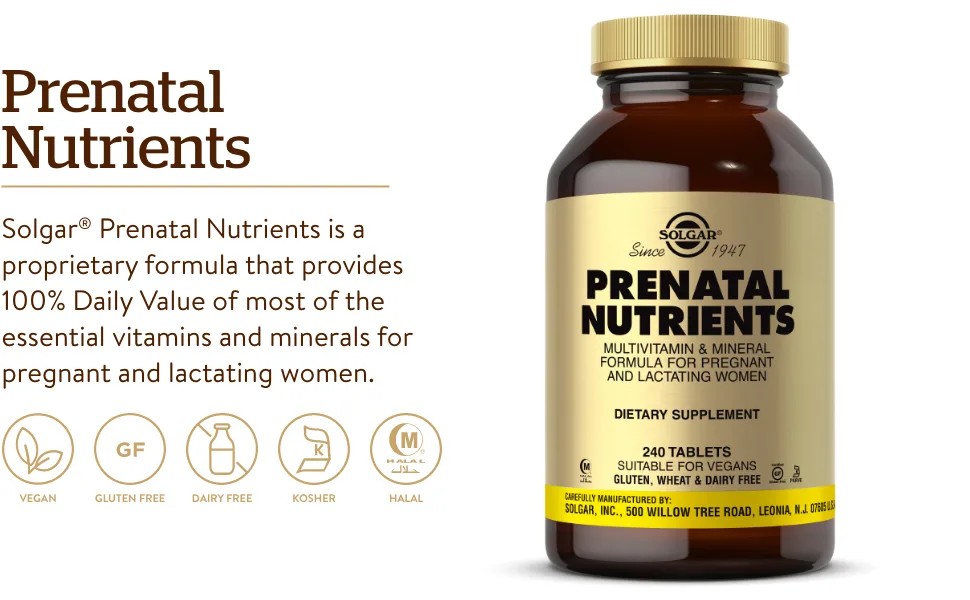 Solgar Prenatal Nutrients Multivitamin & Mineral 240 Tablets - Multivitamin & Mineral Formula for Pregnant & Lactating Women