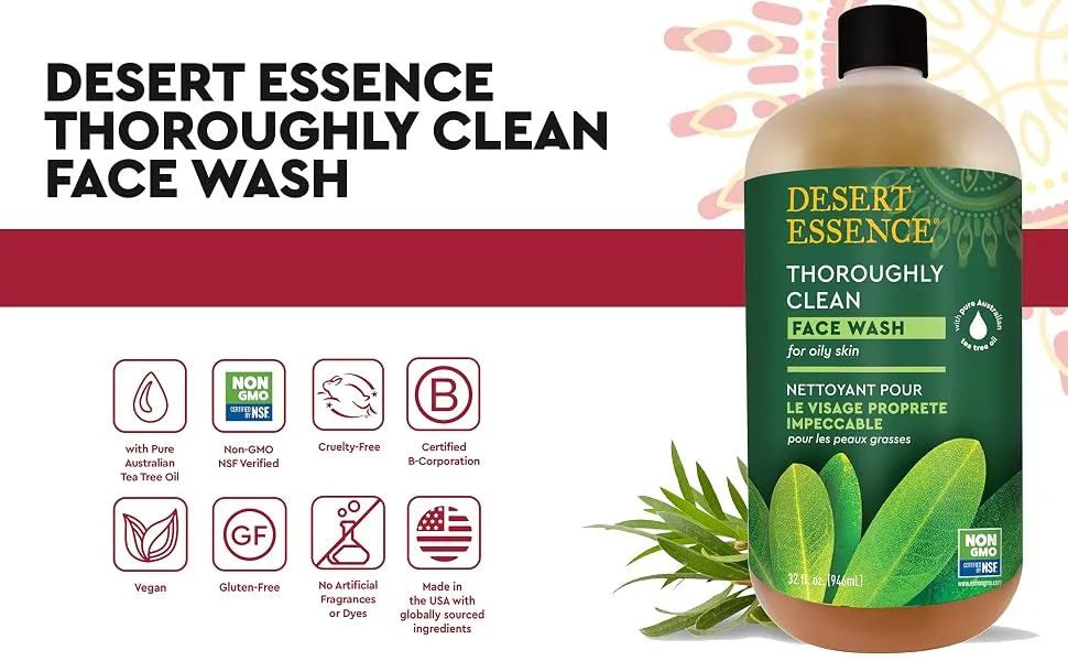 Desert Essence Thoroughly Clean Face Wash 32 fl oz (946 ml) - Desert Essence Thoroughly Clean Face Wash