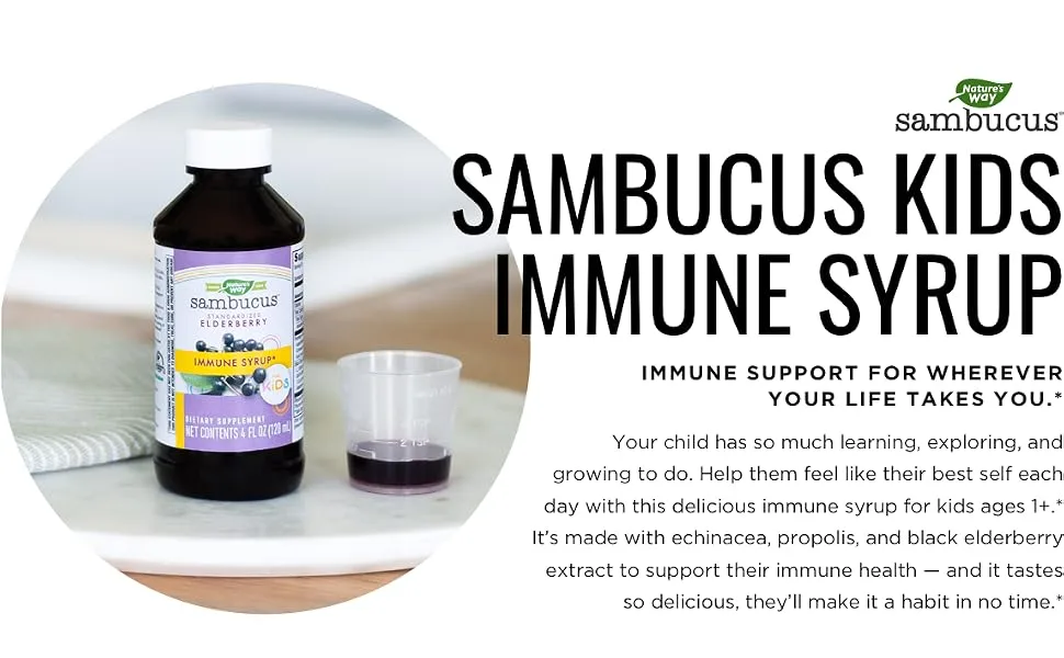 Nature's Way Sambucus for Kids Standardized Elderberry Original Syrup 4 fl oz (120 ml) - Immune Syrup