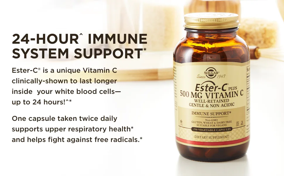 Solgar Ester-C Plus Vitamin C 500 mg 250 Vegetable Capsules - Ester C Plus 24 Hour Immune Support