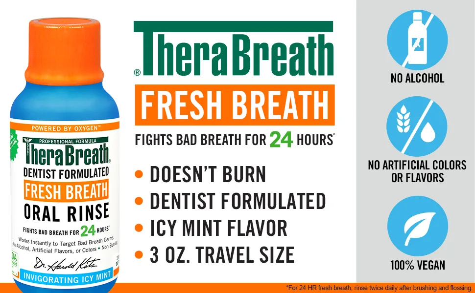 TheraBreath Fresh Breath Oral Rinse Invigorating Icy Mint Flavor 3 fl oz (88.7 ml) - TheraBreath