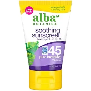 Alba Botanica Soothing Sunscreen SPF 45 Pure Lavender 113 g (4 oz) - Alba Sunscreen Lotion Lavender SPF 45