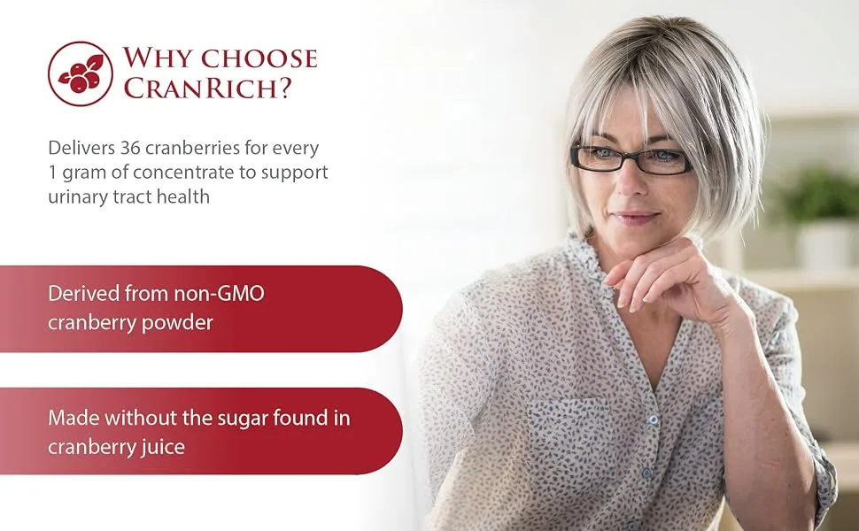 Natural Factors CranRich Super Strength Cranberry Concentrate 500 mg 90 Capsules - Delivers 36 cranberries for every 1 gram of concentrate to support urinary tract health