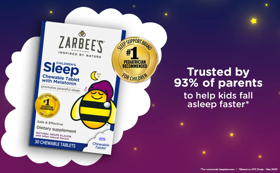 Zarbee's Children's Sleep with Melatonin Supplement Natural Grape Flavor  For Children 3 Years + 30 Chewable Tablets - Trusted By Parents