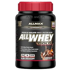 ALLMAX Nutrition AllWhey Gold 100% Whey Protein + Premium Whey Protein Isolate Chocolate 2 lbs (907 g) - chocolate allwhey gold protein
