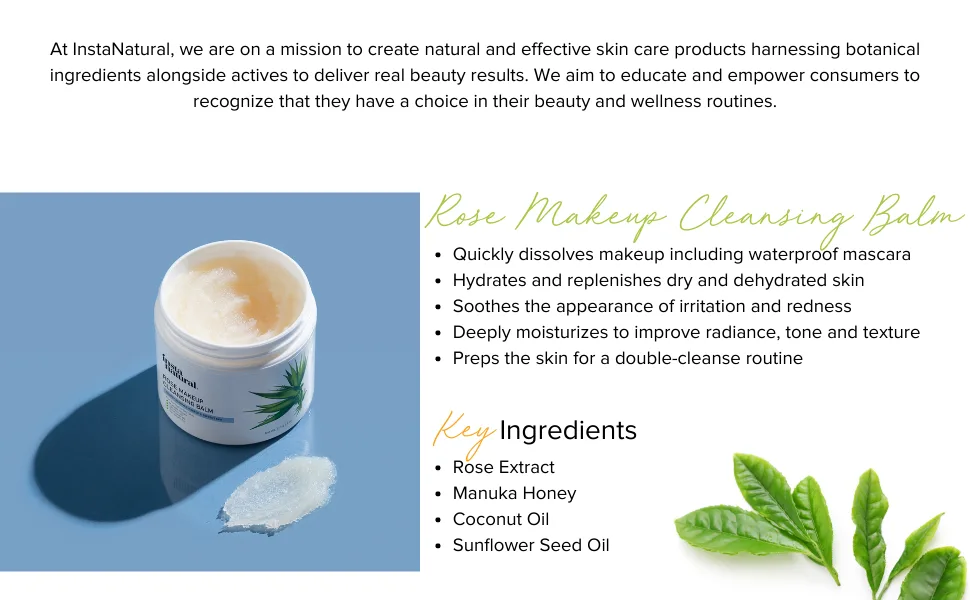 InstaNatural Rose Makeup Cleansing Balm Hydrating 4 oz (113 g) - Rose Makeup Cleansing Balm