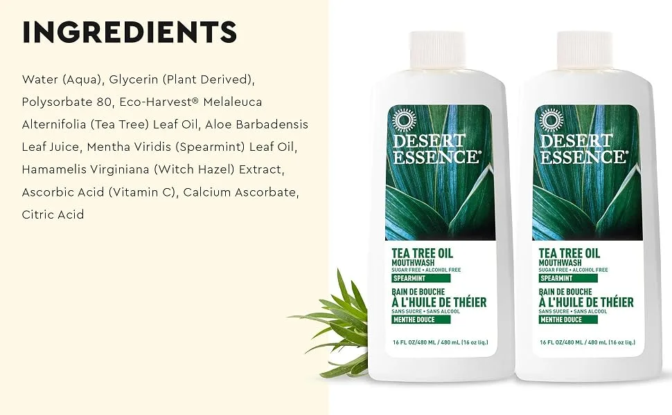 Desert Essence Natural Refreshing Tea Tree Oil Mouthwash Alcohol Free 16 fl oz (480 ml) - Dessert Essence tea tree mouthwash