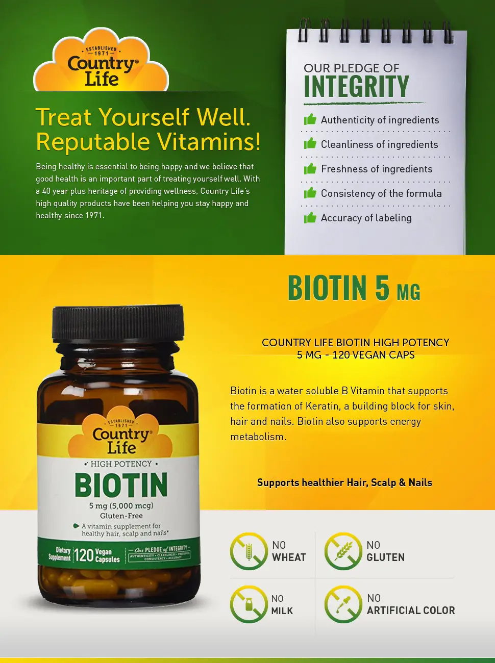 Country Life High Potency Biotin 5 mg 120 Vegan Capsules - product information 1