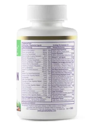 Paradise Herbs Earth's Blend One Daily Superfood Multi-Vitamin With Iron 30 Vegetarian Capsules - Paradise Herbs