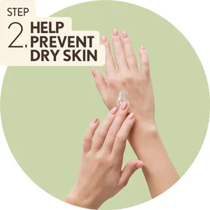 Aveeno Active Naturals Daily Moisturizing Body Wash 18 fl oz (532 ml) - Step 2. Help prevent dry skin - hands applying Aveeno Fragrance-Free Daily Moisturizing Body Lotion