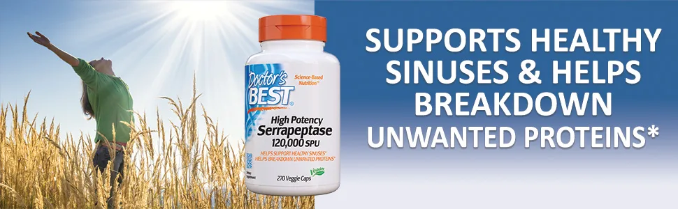 Doctor's Best High Potency Serrapeptase 120000 SPU 270 Veggie Caps - Serrapeptase sinuses breaksdown proteins proteolytic enzyme respiratory circulatory sinus muscle