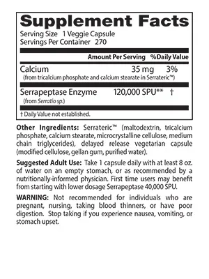 Doctor's Best High Potency Serrapeptase 120000 SPU 270 Veggie Caps - Serrapeptase sinuses breaksdown proteins proteolytic enzyme respiratory circulatory sinus muscle