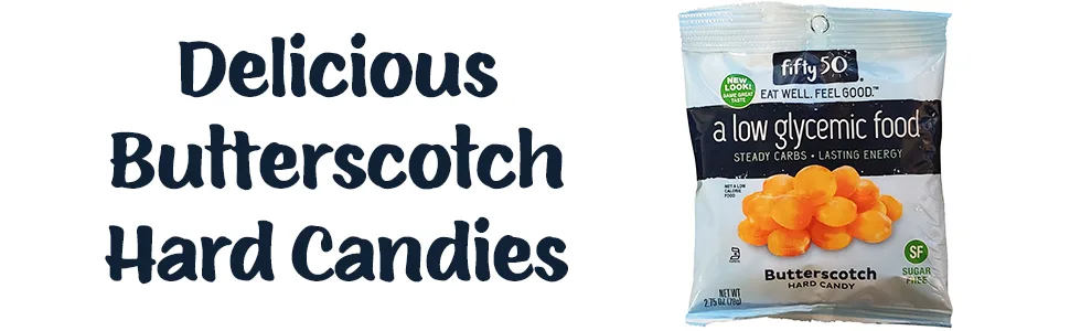 Fifty 50 Low Glycemic Hard Candy Butterscotch 2.75 oz (78 g) - delicious butterscotch hard candies in a bag, individually wrapped