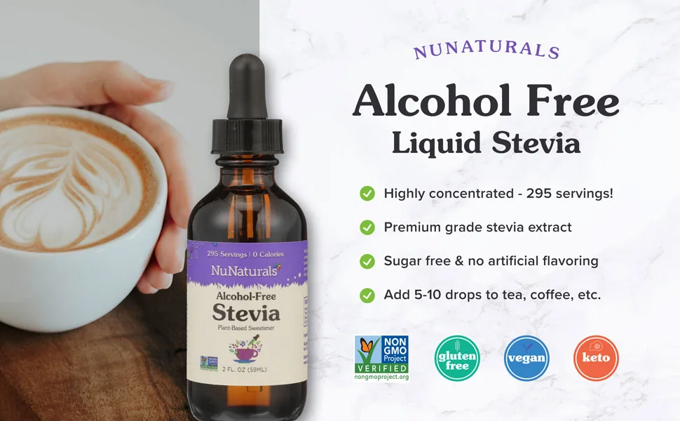 NuNaturals Alcohol Free NuStevia 2 fl oz (59 ml) - Alcohol Free Stevia