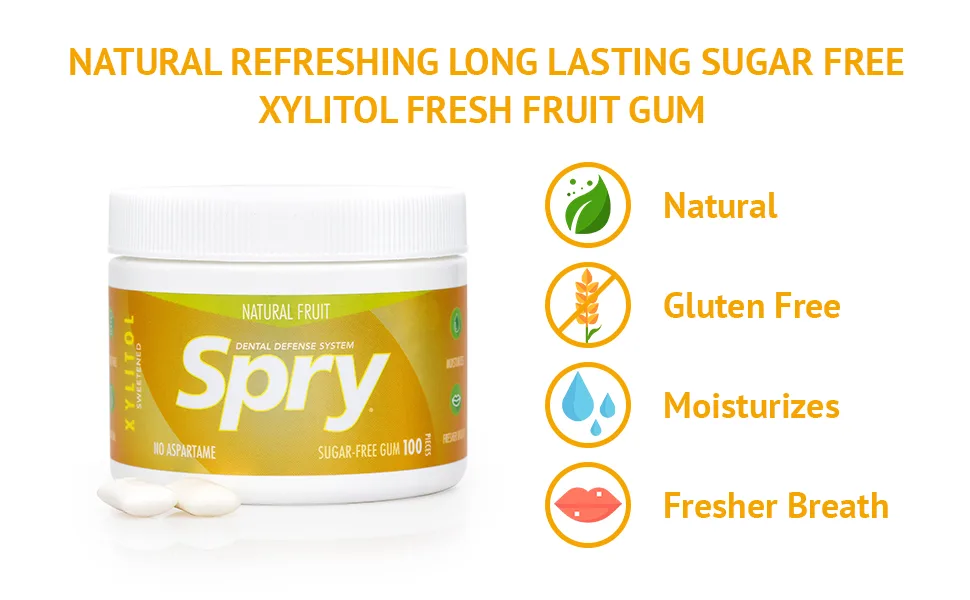 Xlear Spry Chewing Gum Fresh Fruit Sugar Free 100 Count (108 g) - Slide 2