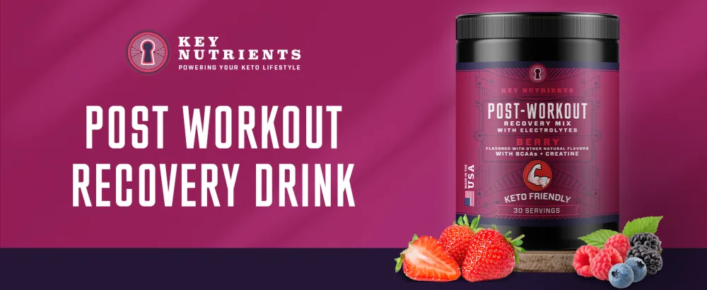 Key Nutrients Multivitamin Electrolytes BCAA Powder - Post Workout - 30 Servings - Key Nutrients banner for BCAA powder amino acids post workout recovery drink listing