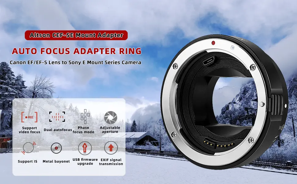 EF/EF-S Lens Mount Adapter Compatible with Canon EF/EF-S Lens for Sony E Mount Mirrorless Cameras Auto-Focus Lens Converters Ring - CEF-SE