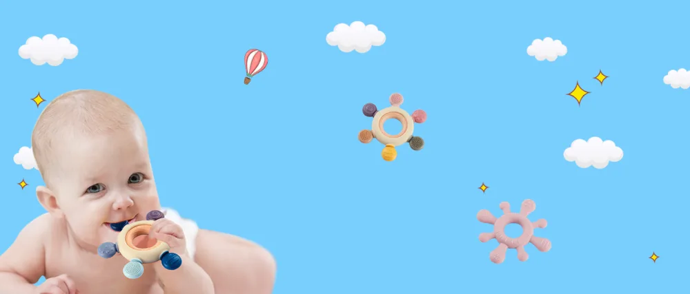 akolik Teething Toys for Baby Baby teether Silicone Teething for Babies 0-6 6-12 Months BPA-Free with Wooden Ring Silicone Chewable Teether (Rudder D) - product information 1