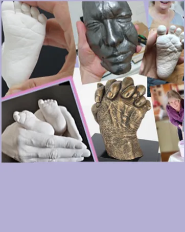 BabyRice Baby Casting Kit with White 12x9 Shadow Box Display Frame Silver Paint for Hand Foot Casts (Light Grey/White) Light Grey / White - Customer makes 3d hand foot casting couple holding hands dog paw cast face feet