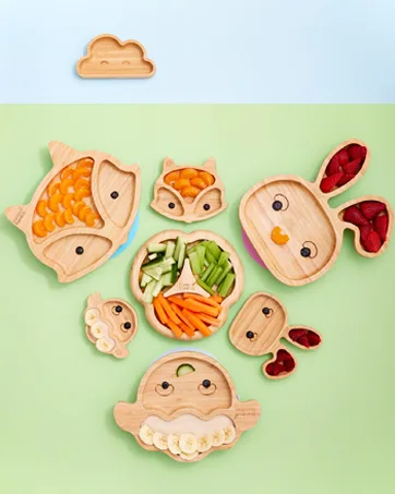 bamboo bamboo Baby and Toddler Suction Plate for Feeding and Weaning | Bamboo Fox Plate with Secure Suction | Suction Plates for Babies from 6 Months (Fox Cherry) - bamboobamboo