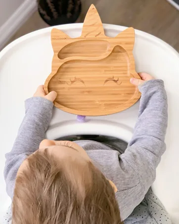 bamboo bamboo Baby and Toddler Suction Plate for Feeding and Weaning | Bamboo Fox Plate with Secure Suction | Suction Plates for Babies from 6 Months (Fox Yellow) - bamboobamboo