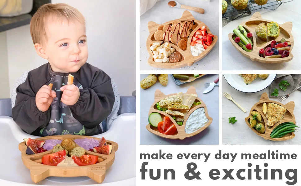 bamboo bamboo Baby and Toddler Suction Plate for Feeding and Weaning | Bamboo Fox Plate with Secure Suction | Suction Plates for Babies from 6 Months (Fox Yellow) - BambooBamboo, Fox