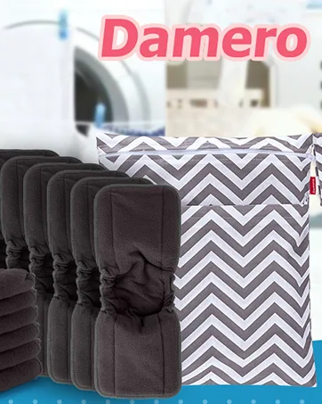 Damero Set of 3 Changing Bags with Reusable Fabric Waterproof Wetbag Wipes Storage Organiser Bag Gray - product information 2