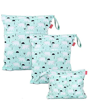 Damero Set of 3 Changing Bags with Reusable Fabric Waterproof Wetbag Wipes Storage Organiser Bag Gray - product information 3