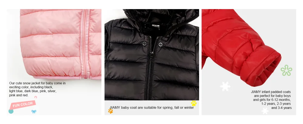 Kids Puffer Jacket Winter Hooded Coat Padded Jacket Lightweight Outerwear Boys Girls Outfits Black 3-4 Years - detail