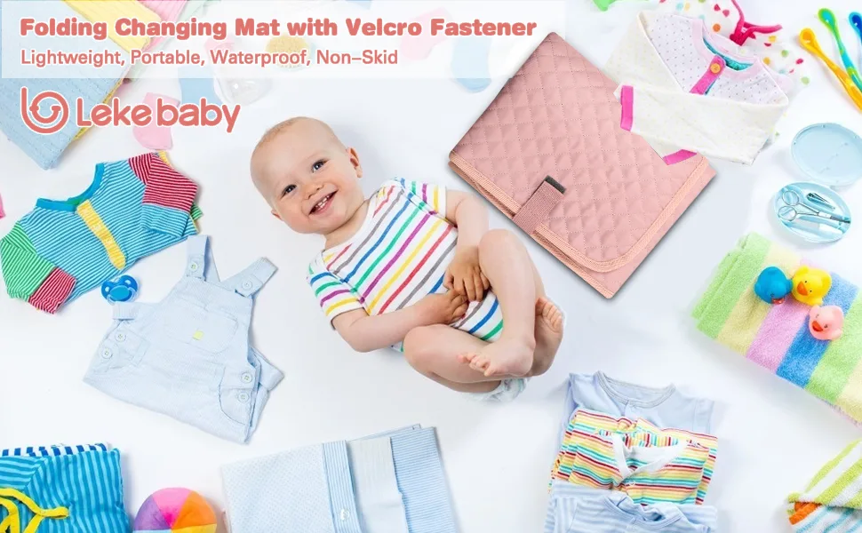 Lekebaby Nappy Changing Mat Foldable Baby Changing Mat Travel Changing Mat Portable Baby Change Mat Quilted Pink - Lekebaby changing mat