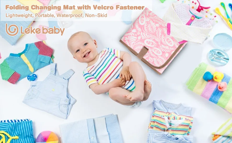 Lekebaby Nappy Changing Mat Foldable Baby Changing Mat Travel Changing Mat Portable Baby Change Mat Willow Branch Pink - Lekebaby changing mat