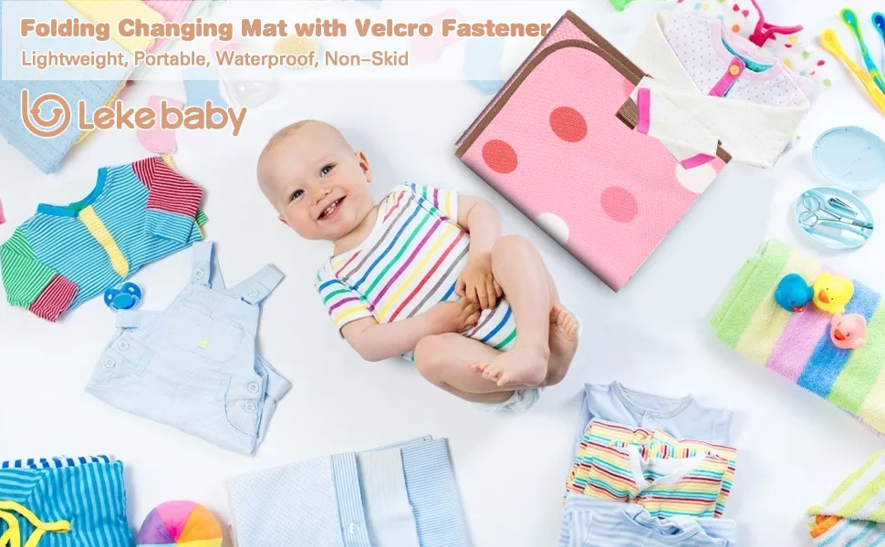 Lekebaby Portable Changing Mat Nappy Changing Mat Foldable Baby Changing Mat Travel Changing Mat Portable Baby Change Mat Dots Pink Dots - Lekebaby changing mat