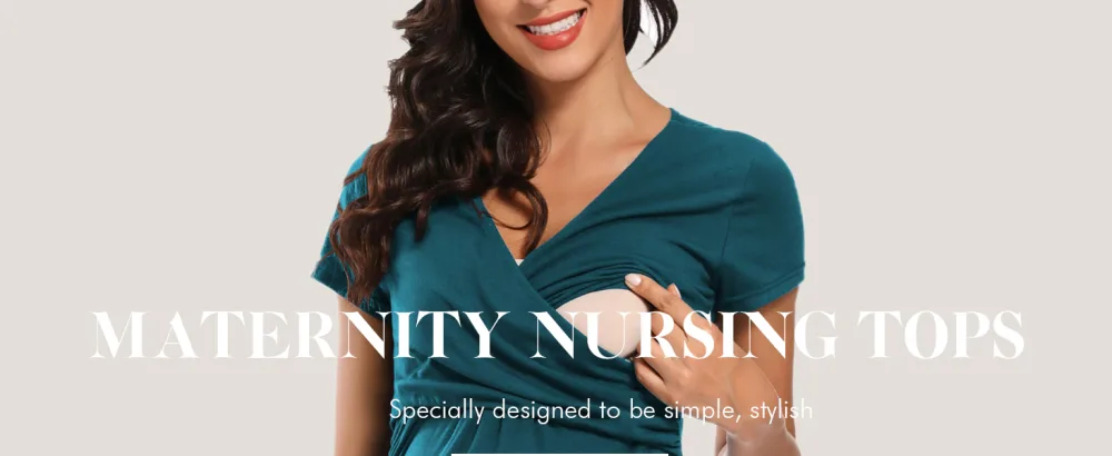 Love2Mi Maternity Nursing Shirt Short Sleeve V-Neck Breastfeeding T-Shirt Pregnancy XL Navy - UKNTZ001-1