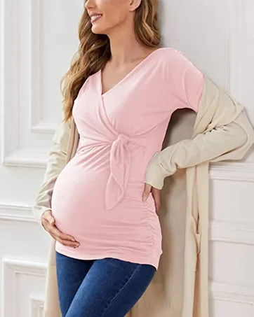 Love2Mi Maternity Nursing Shirt Short Sleeve V-Neck Breastfeeding T-Shirt Pregnancy XL Peacock - MT011