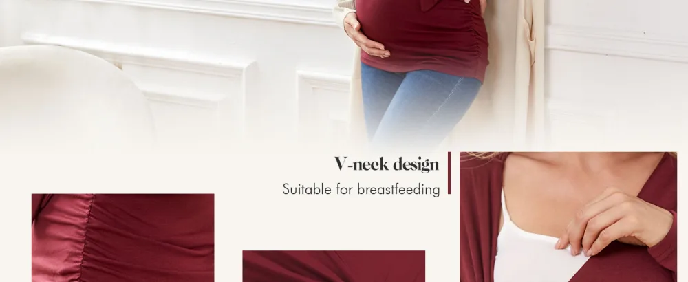 Love2Mi Women Maternity Breastfeeding Tops Long Sleeve V-Neck Cute Maternity Clothes XL White-long - UKT006