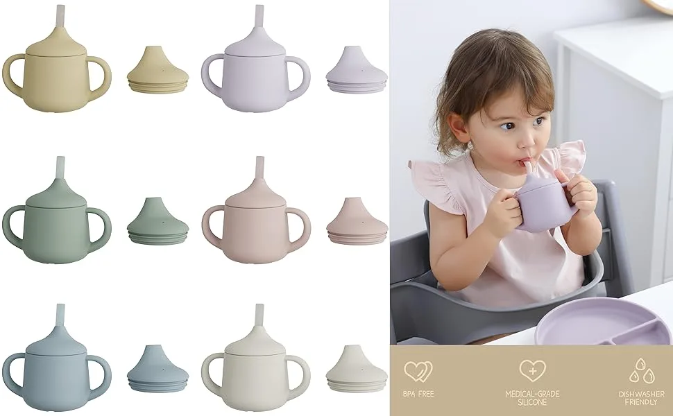Moonkie Silicone Baby Sippy Cups for Infants Toddlers and Kid | 3 Stages Training Cup Straw Cup Baby Water Bottle 4 oz(Ether) - Sippy Cups