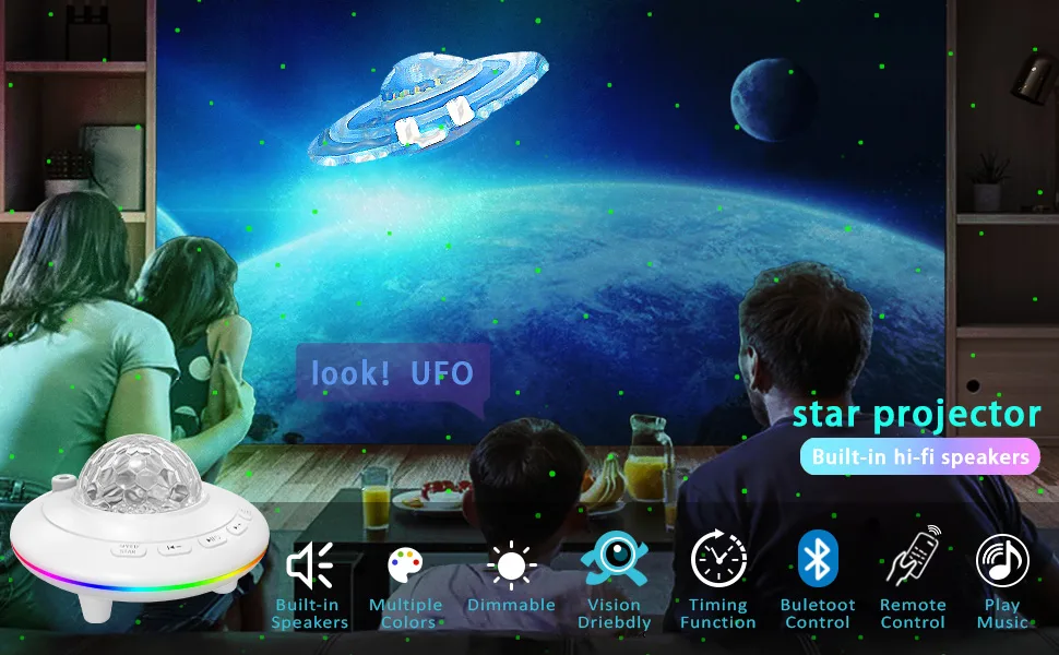 Mycket Star Projector Galaxy Projector Light LED Night Light Lamp Night Light Projector with Remote 360 Rotating Sleep Soothing Colors Changing Music Bluetooth Speaker Timer for Kids(White) - galaxy star projector