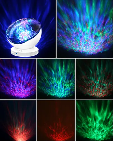 Ocean Wave Projector 8 Lighting Modes Skylight Projector with 6 Sleep Aids Remote Control LED Projection Lamp Timing Function Room Projector Suitable for Children Bedroom Living Room Decoration White - Night Light Projector