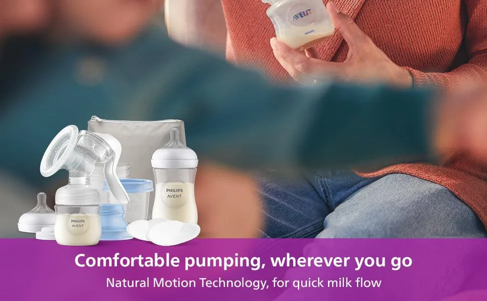 Philips Avent Manual Breast Pump Starter Set - BPA Free Single Hand Breast Pump and Baby Milk Bottle (Model SCF430/16) - Philips Avent Manual Breast Pump for breastfeeding on-the-go