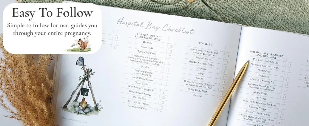Pregnancy Journal and Memory Book Gift Pregnancy Diary for Expecting New Mums - Includes Calendar Scrapbook Checklist and Organiser (Forest) - easy to follow format