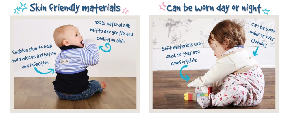 ScratchSleeves | Stay-on Scratch Mitts for Itchy Toddlers | SuperSensitive | 21-24m 21-24 Months Dye-free - Skin friendly materials and can be worn day and night